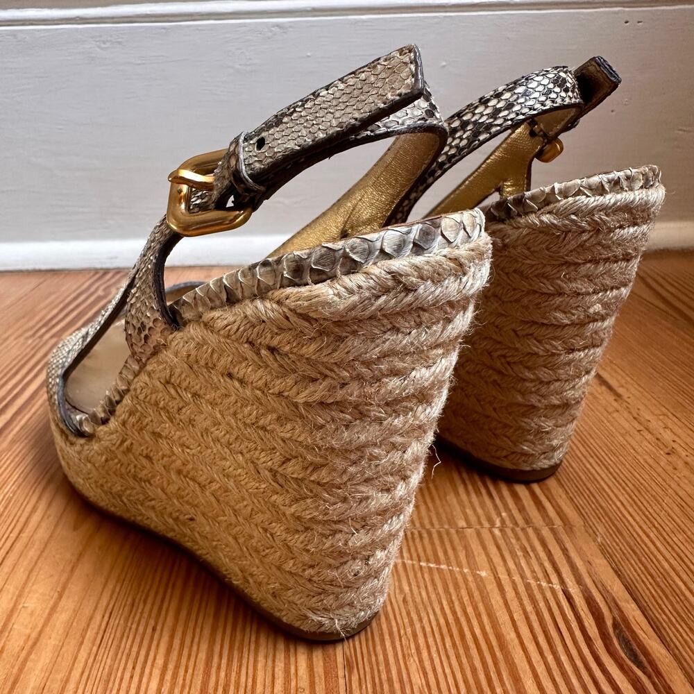 Prada Woven Espadrille Wedge Sandals in Taupe Snake Print - Picture 4 of 9